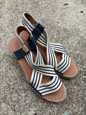 Toni Pons Espadrille Wedge Sandals Women EU 37 Navy White Stripe Slingback